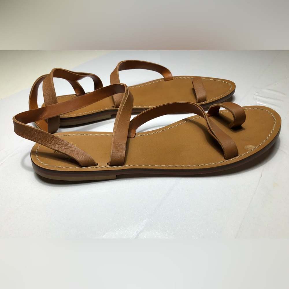 Navyboot Switzerland Tan Leather Toe Ring Diagonal Strap Gladiator Sandals Sz 38 - Picture 6 of 9